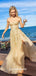 Gorgeous Sweetheart Strapless Gold Appliques Tulle A-line Evening Gowns Prom Dresses , QBP018