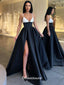 Black And White Patchwork Satin Spahgetti Straps A-line Slits Evening Gowns Prom Dresses , QBP022