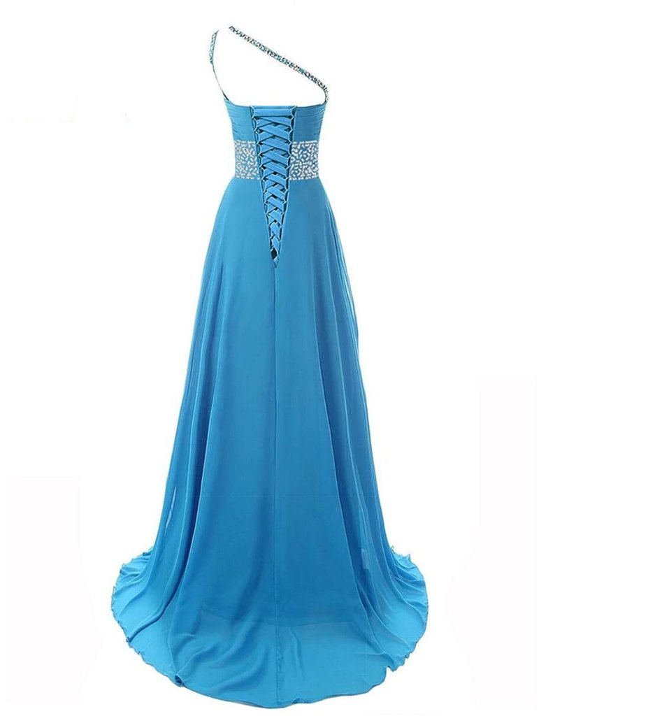 One Shoulder Chiffon Ombre Beaded Long Evening Prom Dresses, QB0362