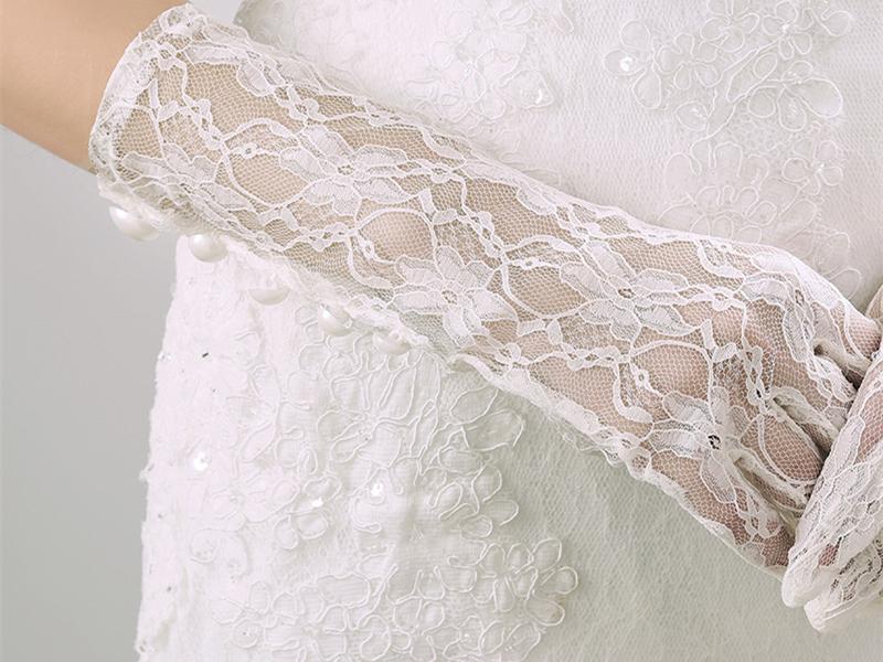 Long Bridal Gloves, White Lace Wedding Gloves, Gloves With Beaded, Lovely Gloves, TYP0564