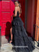 Sequins Black Spaghetti Straps Slits Shinny Layer Long Prom Dresses Party Gowns, WGP212