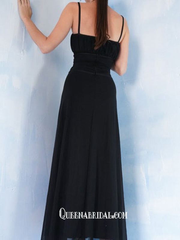 Black Spaghetti Straps Criss Cross Lace-up Slits Sheath A-line Evening Gowns Prom Dresses, WGP222