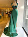 Gorgeous Emerald Green Rhinestones Mermaid Pleating Soft Satin Evening Gowns Prom Dresses, WGP237