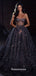 Black Starry Sky Sequins Shinny A-line Sweetheart Strapless Evening Gowns Prom Dresses, WGP238