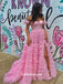 Pink Feathers Off Shoulder Beaded Tulle Thousand Layers Puffy A-line Evening Gowns Prom Dresses, WGP239