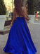 A-line V-neck Beaded Bodice Royal Blue Long Prom Dresses with Pocket, QB0317