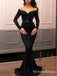 Black Sequins Long Sleeves Mermaid Off The Shoulder Long Prom Dresses, QB0791