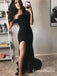 Strapless Black Long Mermaid Evening Gowns Prom Dresses Feathers Split, QB0780