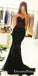 Black Tulle Sweetheart Mermaid Long with Appliques Lace Prom Dresses, QB0692