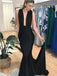 Simple Black Mermaid Deep V-neck Maxi Long Evening Prom Dresses, WGP264