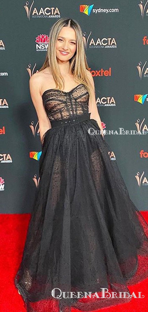 Sweetheart Sleeveless Charming Black Tulle A-line Long Cheap Formal Party Evening Prom Dresses, PDS0065