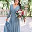 Simple V Neck Long Sleeve Backless A Line Chiffon Bridesmaid Dresses, QB0849