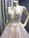 Blush Pink Lace Applique Ball Gown Long Ball Gowns Short Prom Dresses, QB0298