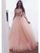 Blush Pink Prom Dresses Beaded V Neck Tulle Ball Gown Prom Dresses, QB0300