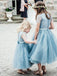 Light Blue Organza Cheap Baby Flower Girl Dresses with Lace Top, QB0269