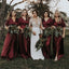 Burgundy V-neck Short Sleeve Side Slit Long Cheap Bridesmaid Dresses, BDS0118