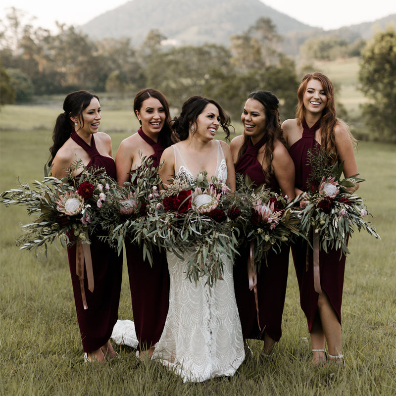 Sexy Halter Burgundy Side Slit Long Cheap Bridesmaid Dresses, BDS0099