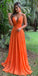 Simple Orange A-line Spaghetti Straps Maxi Long Evening Prom Dresses, WGP259