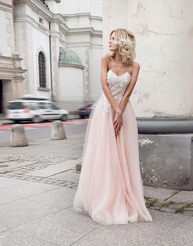 Beautiful Sweetheart Long Cheap Blush Pink Prom Dresses With Applique, QB0656