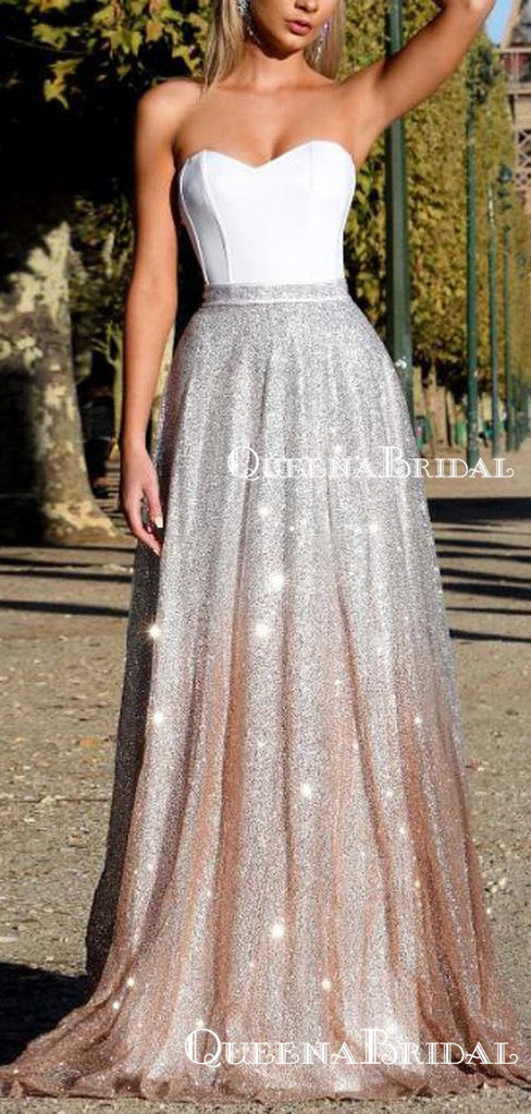 Sweetheart Charming Elegant Sparkly Silver Champagne Oberm A-line Long Cheap Evening Prom Dresses, PDS0023