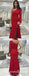 Red One Shoulder Long Sleeve Mermaid Prom Dresses With Lace Appliques, QB0653