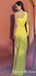 Newest Simple Charming One Shoulder Long Sleeves Yellow Chiffon Long Cheap Side Slit Prom Dresses, QB0927