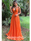 Simple Orange A-line Spaghetti Straps Maxi Long Evening Prom Dresses, WGP259