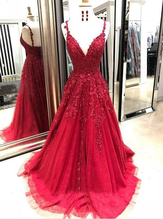 Spaghetti Straps Lace Dark Red Cheap Long Evening Prom Dresses, Cheap Custom Sweet 16 Dresses, PDS0077