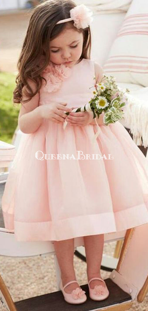 Floor Length Cute Pink Tulle Flower Girl Dresses with Bow Knot, QB0357