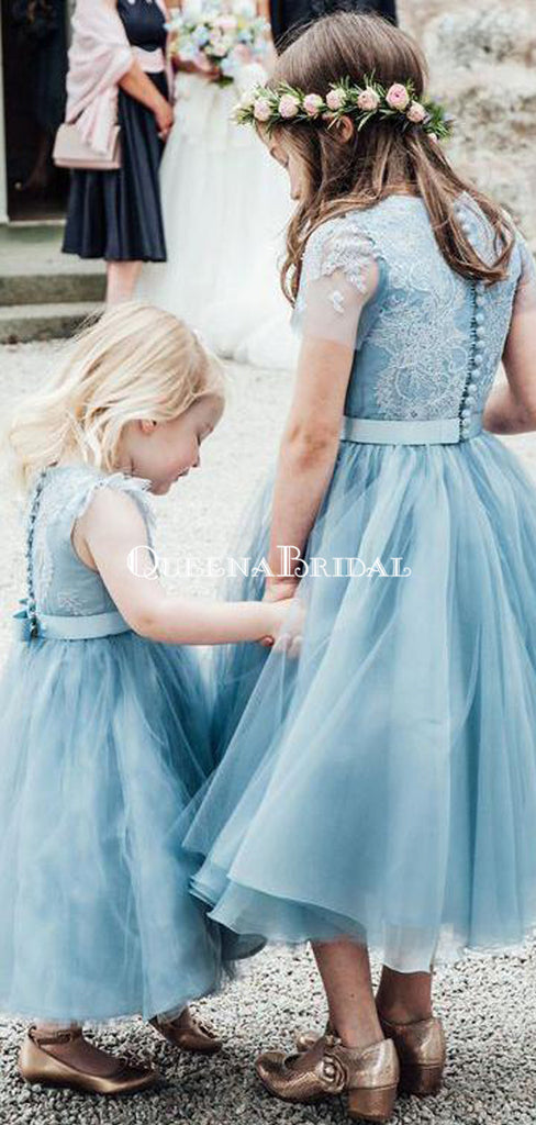 Light Blue Organza Cheap Baby Flower Girl Dresses with Lace Top, QB0269