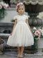 Charming Ivory Tulle Round Neck Short Sleeve Long Cheap Flower Girl Dresses, FGS0007