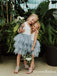 New Arrival Round Neck Navy Blue Tulle A-line Long Cheap Flower Girl Dresses, FGS0014