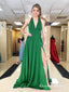 Charming A-Line Halter Long Cheap Prom Dresses with Slit, QB0639