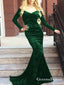 V Neck Off Shoulder Velvet Long Sleeves Mermaid Prom Dresses, QB0549