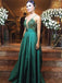 Charming Spaghetti Straps V-neck Green Beaded Formal Long Prom Dresses, QB0478