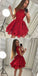 Red Cap Sleeve Lace Cheap Short Homecoming Dresses with Bow Knot, QB0211