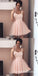 Simple A-Line Straps Short Cheap Pink Tulle Homecoming Dresses, QB0063