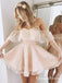 A-Line Off-Shoulder Short Blush Pink Lace Cheap Homecoming Dresses Online, QB0044