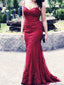 Elegant Spaghetti Straps Long Lace Mermaid Evening Prom Dresses, QB0461