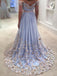 Light Blue Prom Dresses Lace Appliqued Off the Shoulder Long Prom Dresses, QB0337