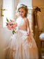 Long  Tulle Cheap Rustic Blush Pink Cute Flower Girl Dresses, QB0356