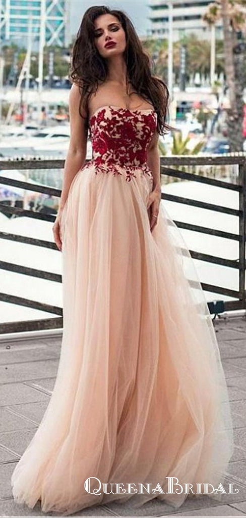 Charming Sweetheart Sleeveless Long Cheap Prom Dresses With Applique, QB0620