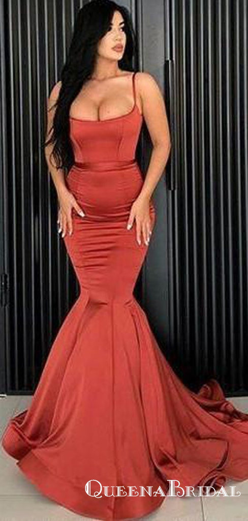 Simple Red Square Long Cheap Mermaid Prom Dresses, QB0557