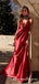 Simple Deep V-neck Sleeveless Split Red  Party Prom Dresses, QB0690