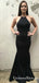 Simple Black Mermaid Spaghetti Straps Floor-Length Backless Prom Dresses, QB0715