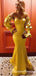 Yellow Long Mermaid Evening Gowns Sweetheart Prom Dresses with Sleeves, QB0774