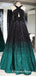 Sparkly A-Line Cross Neck Backless Long Ombre Sequined Prom Dresses, QB0520