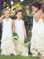 Halter Ivory Chiffon Long Cheap Flower Girl Dresses with Ruffles&Handmade Flowers, QB0224