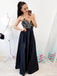 Sexy Navy Blue Top Beaded long cheap Satin Prom Dresses, QB0469