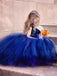 One Shoulder Navy Blue Tulle Ball Gown Flower Girl Dresses, QB0358